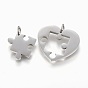 304 Stainless Steel Split Pendants, Heart with Puzzle