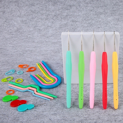 Bolsa de almacenamiento para kits de tejido diy para principiantes que incluye ganchos de crochet, hilo de poliester, aguja de ganchillo, marcadores de puntadas