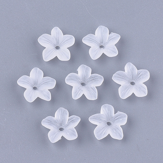 5-Petal Transparent Acrylic Bead Caps, Frosted, Flower