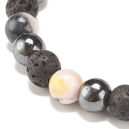 Gemstone & Lava Rock & Synthetic Hematite Round Beaded Stretch Bracelet, Essential Oil Gemstone Jewelry for Women