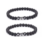 2Pcs Natural Gemstone Stretch Bracelets Set, Heart & Word M and F Acrylic Beaded Couple Bracelets for Best Friends Lovers