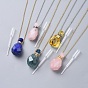Natural Gemstone Perfume Bottle Pendant Necklaces, with Stainless Steel Cable Chain and Plastic Dropper, Bottle