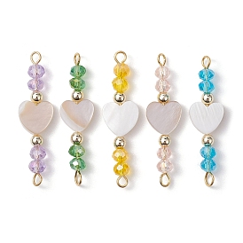 Natural Freshwater Shell Heart Connector Charms, with Glass Beads and Electroplate Non-magnetic Synthetic Hematite Beads