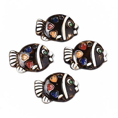 Handmade Porcelain Big Pendants with Heart Pattern, Fish