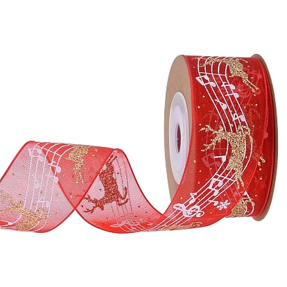 5m cintas de poliéster con motivos navideños, cinta plana con patrón de reno y nota musical estampado en caliente, accesorios de la ropa