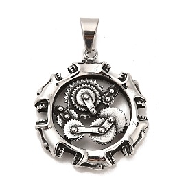 Tibetan Style 304 Stainless Steel Pendants, Flat Round with Toothed Gear