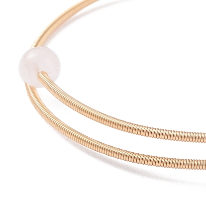 Bracelet en perles rondes avec pierres précieuses naturelles, bracelet de couple de fil de mémoire en acier pour les femmes, or