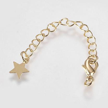 Long-Lasting Plated Brass Chain Extender, with Lobster Claw Clasps and Star Tips