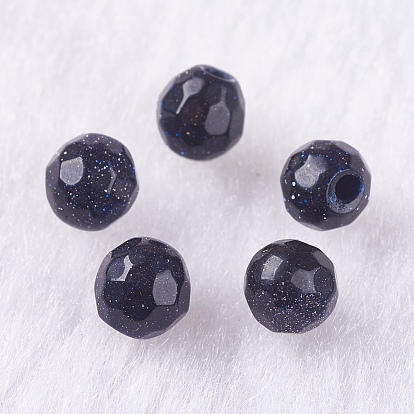 Synthetic Blue Goldstone Beads, Half Drilled, Round, Faceted