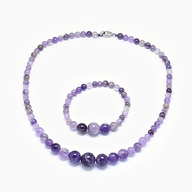 Pierres naturelles mélangées perles graduées colliers et bracelets ensembles de bijoux, avec fermoirs mousquetons en laiton  