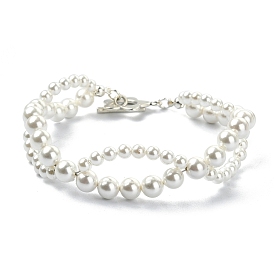 Infinity Shape Shell Pearl Beaded Bracelets, with Alloy Flower Clasps