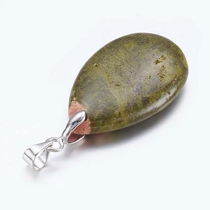 Mixed Gemstone Pendants, with Brass Clasps, Drop, 30~35x16~22x5~9mm, Hole: 5x4mm