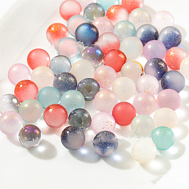 Perles de verre tchèques, sans trou, avec de la poudre de paillettes, ronde