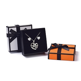 Paper Jewelry Set Box, with Black Sponge with Bowknot, for Necklaces and Earring, Square