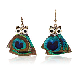 Unique Feather Owl Earrings for a Distinctive Look - HY-7349-1