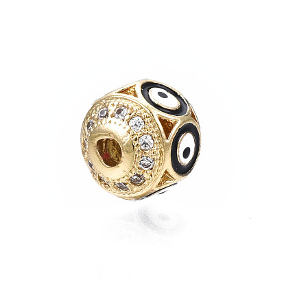 Micro en laiton pavent des perles cubes de zircone, avec l'émail, réel 18 k plaqué or, ronde avec le mauvais œil, sans nickel