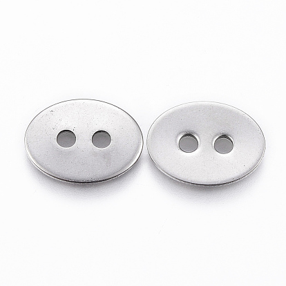 2-Hole 201 Stainless Steel Sewing Buttons, Flat Oval, for Bracelet Making