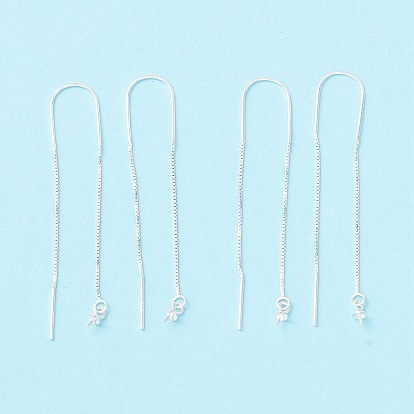 925 Sterling Silver Ear Thread with Peg Bails, U-shape Link with Long Chain Stud Earring Findings, for Half Drilled Beads