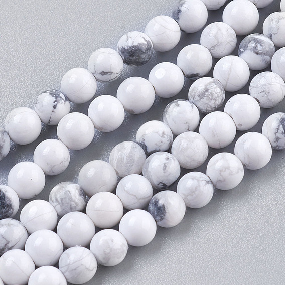 Chapelets de perles howlite naturelles , ronde, blanc