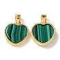 Natural Malachite Pendants, Heart Charms, with Golden Plated 925 Sterling Snap on Bails
