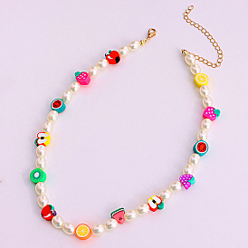 Collier de perles avec nœud de marin smiley aux fruits colorés pour femme