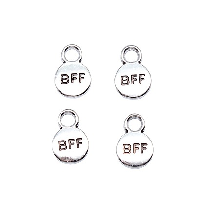 Tibetan Style Alloy Pendants, Flat Round with BFF Charms