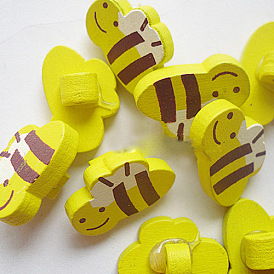 Painted Buttons in Bee Shape, Wooden Buttons
