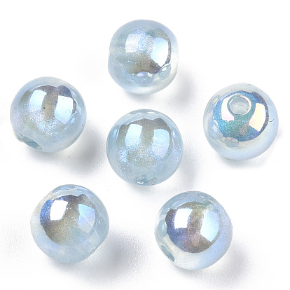 Perles de nacre en plastique ABS, de couleur plaquée ab , ronde