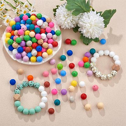 50Pcs Silicone Beads Round Rubber Beads 15MM Loose Spacer Beads for DIY Supplies Jewelry Keychain Making (Rose Gold)