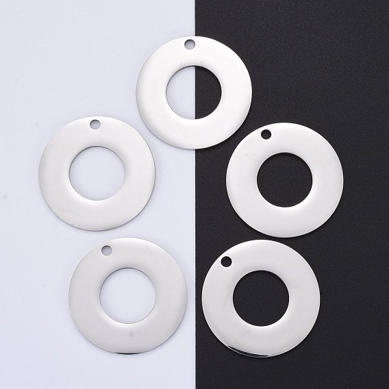 304 Stainless Steel Pendants, Manual Polishing, Stamping Blank Tag, Circle Ring