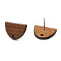 Fornituras de aretes de madera de nogal, con orificio y pasador de acero inoxidable 304, semicírculo