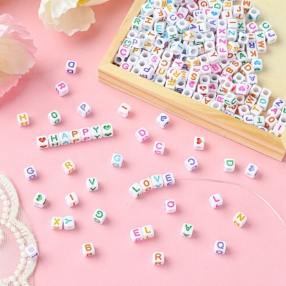Kits de fabrication de bracelet bricolage, y compris des perles cubiques en acrylique avec lettres et cœurs, fil élastique