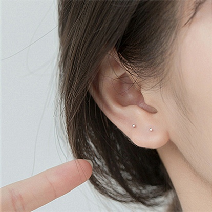 Minuscule haltère 925 boucles d'oreilles en argent sterling pour fille femmes, boucles d'oreilles boule ronde minimaliste