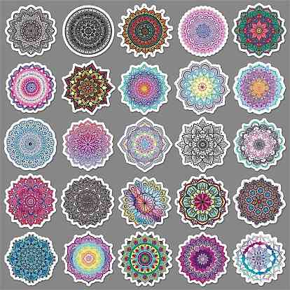 50Pcs Mandala Style PVC Flower Sticker Labels, Self-adhesion Waterproof Decals, for Suitcase, Skateboard, Refrigerator, Helmet, Mobile Phone Shell