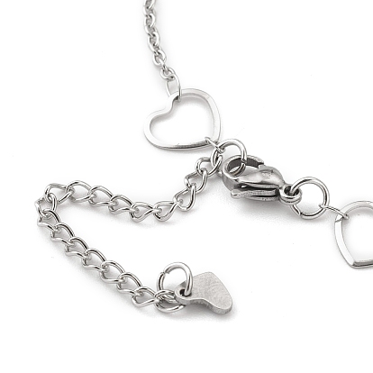 304 Stainless Steel Cable Chain Anklets, with Heart Link and Lobster Claw Clasps