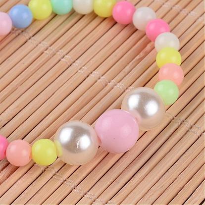 Redondos de acrílico opaco niños estiramiento de cuentas pulseras, con granos de acrílico de la perla de imitación, 46 mm