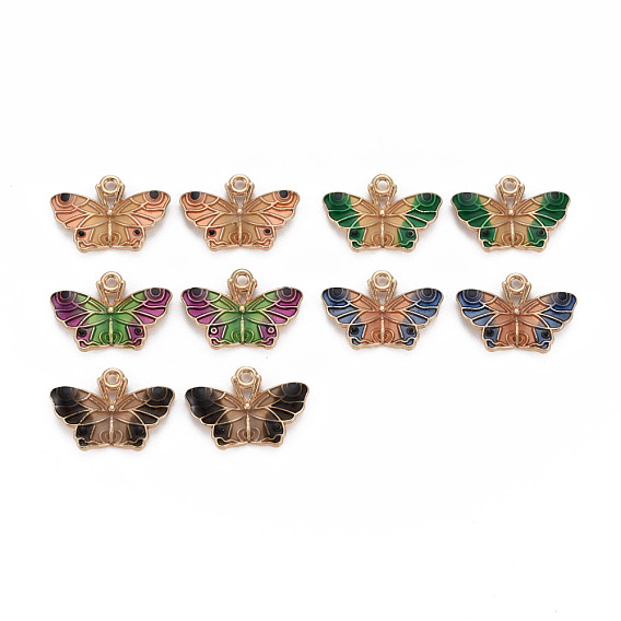 Alloy Enamel Pendants, Light Gold, Cadmium Free & Nickel Free & Lead Free, Butterfly
