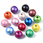 Painted Natural Wood European Beads, Pearlized, Large Hole Beads, Round