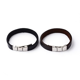 304 Stainless Steel Leather Cord Bracelets, 60mm