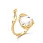 Clear Cubic Zirconia Teardrop Open Cuff Ring, Brass Jewelry for Women, Cadmium Free & Lead Free