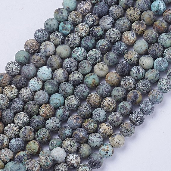 Natural African Turquoise(Jasper) Beads Strands, Frosted, Round