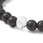 Pulsera elástica con cuentas de roca de lava natural y flor de murano, joyas de piedras preciosas de aceite esencial para mujeres
