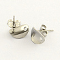 304 Stainless Steel Oval Stud Earring Findings, with Loop, 11x8.5mm, Hole: 1.5mm, pin: 0.8mm