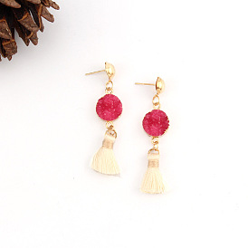 Boho Resin Tassel Earrings: Unique Round Dangles for a Chic Look