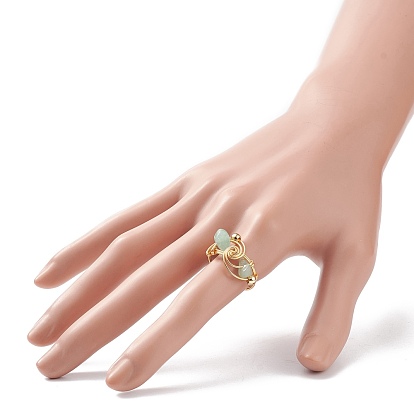 Éclats de pierres mélangées naturelles avec anneau de doigt perlé en laiton, bijoux en fil de cuivre plaqué or clair pour femme