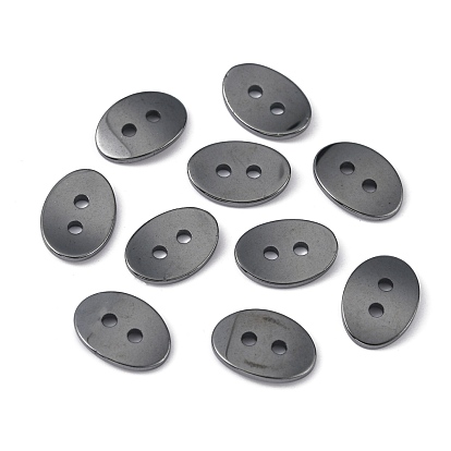 Boutons d'hématite non-magnétiques, Grade a, ovale, 14x10x2mm, Trou: 2mm