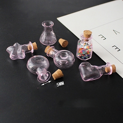 Bouteilles en verre miniatures, avec bouchons en liège, bouteilles de vœux vides, pour accessoires de maison de poupée, fabrication de bijoux, coeur/plat rond/ampoule/carré/fleur/forme d'étoile
