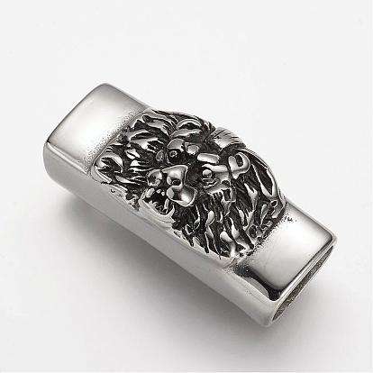304 Stainless Steel Slide Charms, Rectangle with Lion