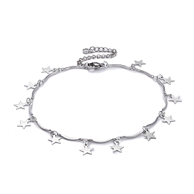 304 Bracelets de cheville à maillons festonnés en acier inoxydable, avec des charmes d'étoile et des agrafes de griffe de homard