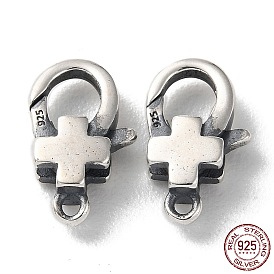 925 Thailand Sterling Silver Lobster Claw Clasps, Cross, with 925 Stamp